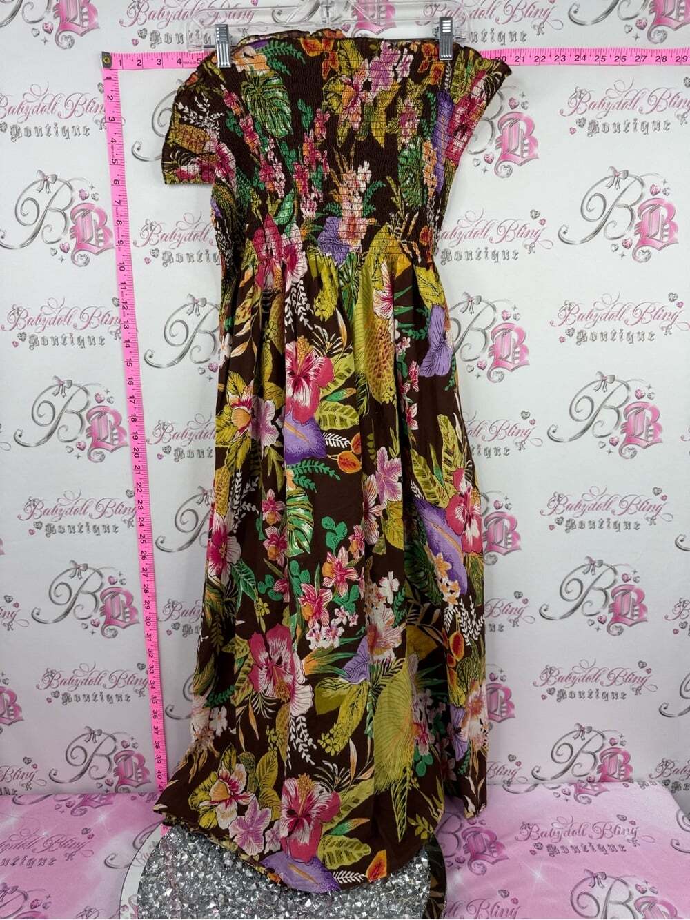Dress or skirt Hawaii smock Floral Smocked Maxi Dress - Brown Tropical Print
